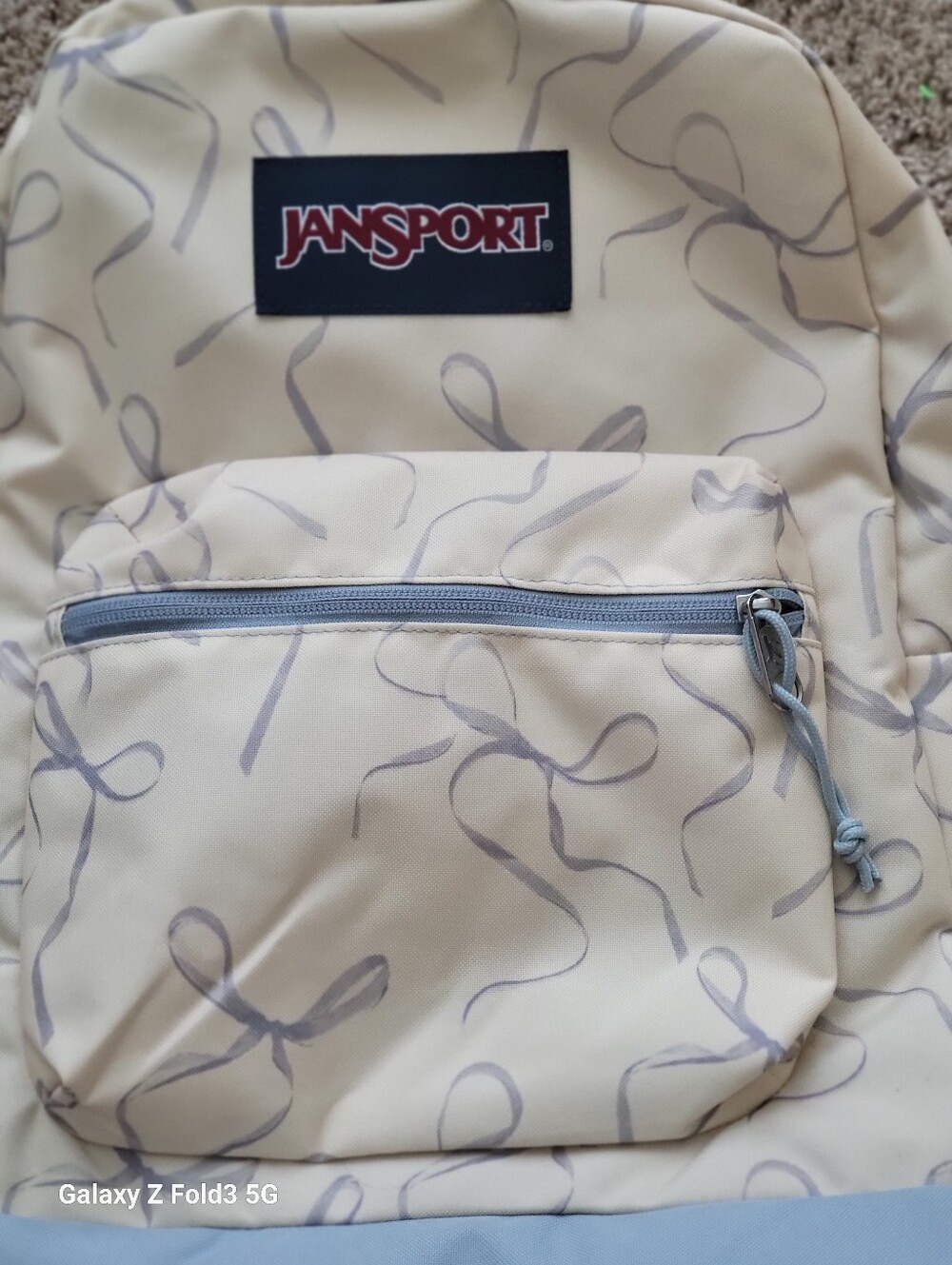 ♥️NWT♥️ Jansport Cream Backpack with Blue Bows & Matching Lunch Box - Picture 2 of 7